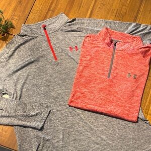 Under Armour Heathered Gray and Red Pullovers
